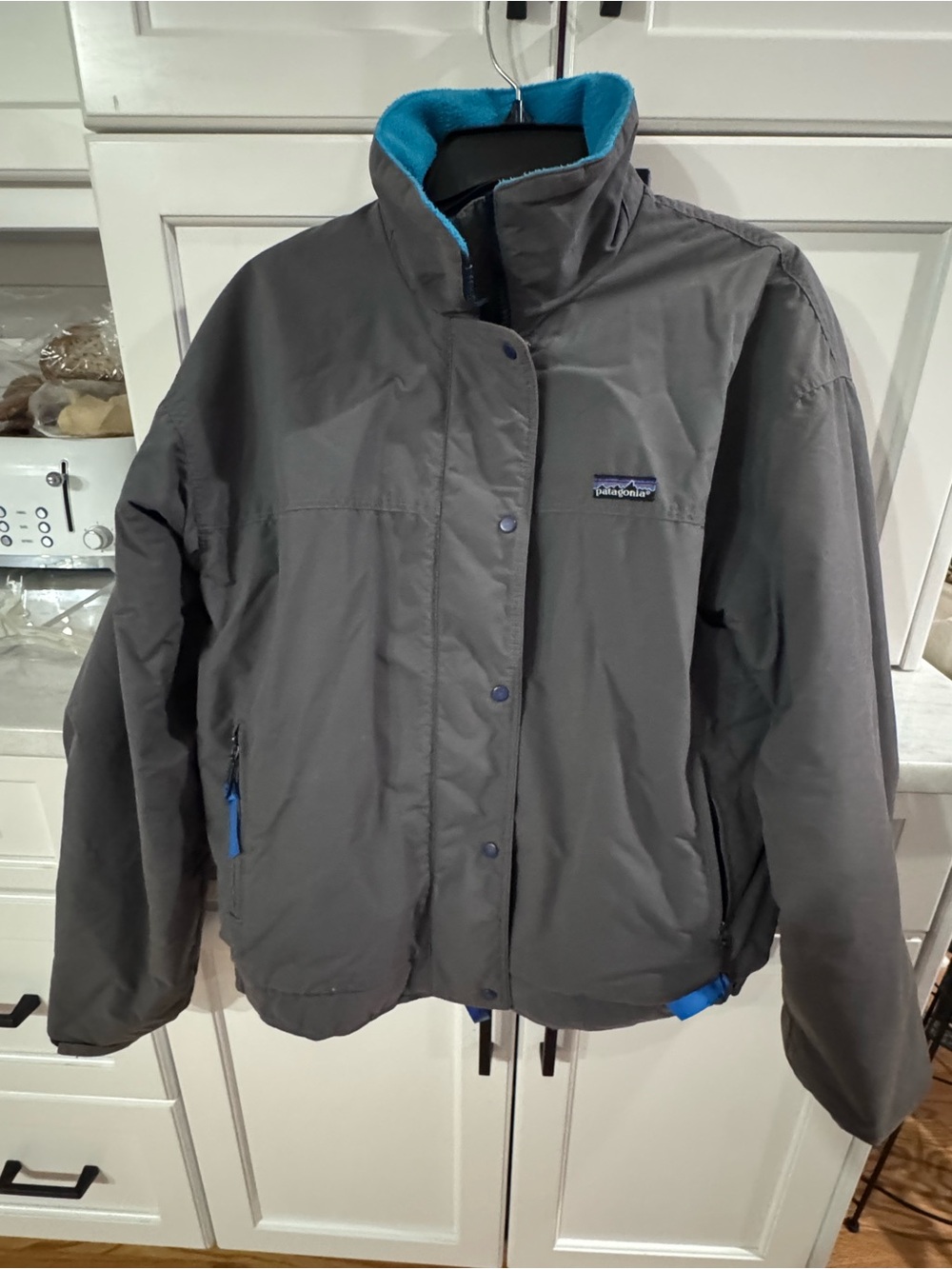 Patagonia Gray Jacket with Blue Trim
